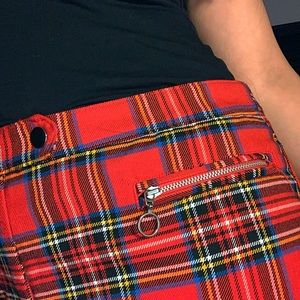 Red School Plaid Straight Pants